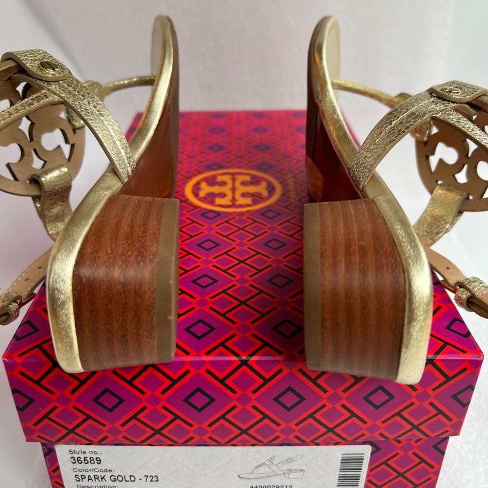 Tory Burch Miller 30MM Slingback Heel Sandal Leather Spark Gold Size 6 - Picture 7 of 16